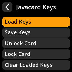 Card Keys menu