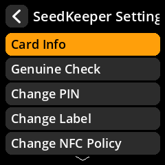 SeedKeeper Settings